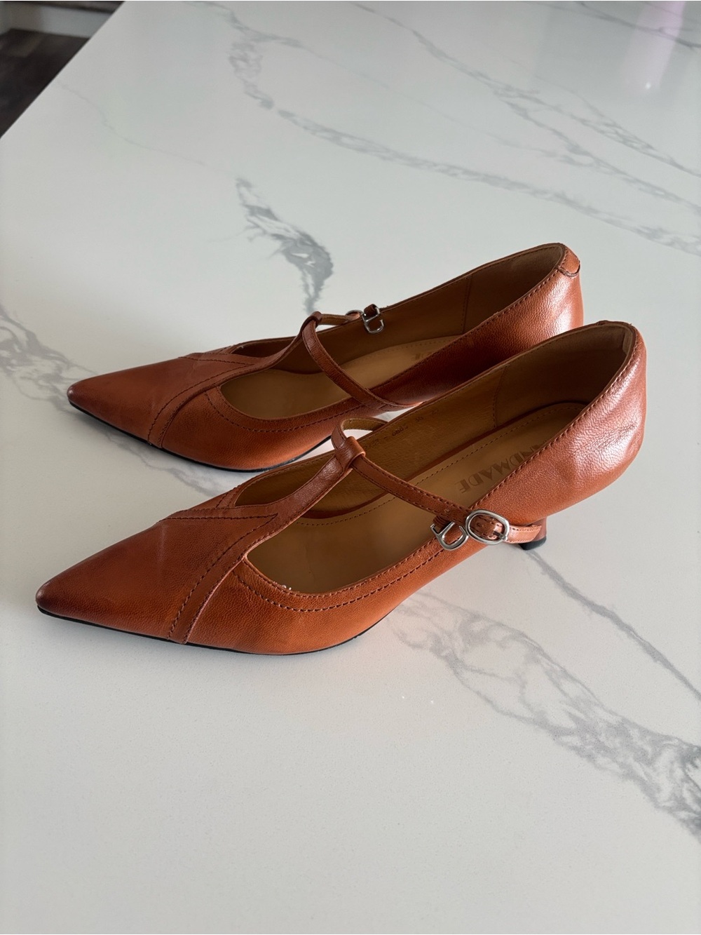Handmade T-Strap Pointed Toe Heels in Brown - Picture 2 of 13